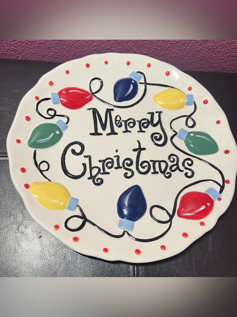 Vintage Garden Ridge “Merry Christmas” 12” Christmas Lights Serving Platter